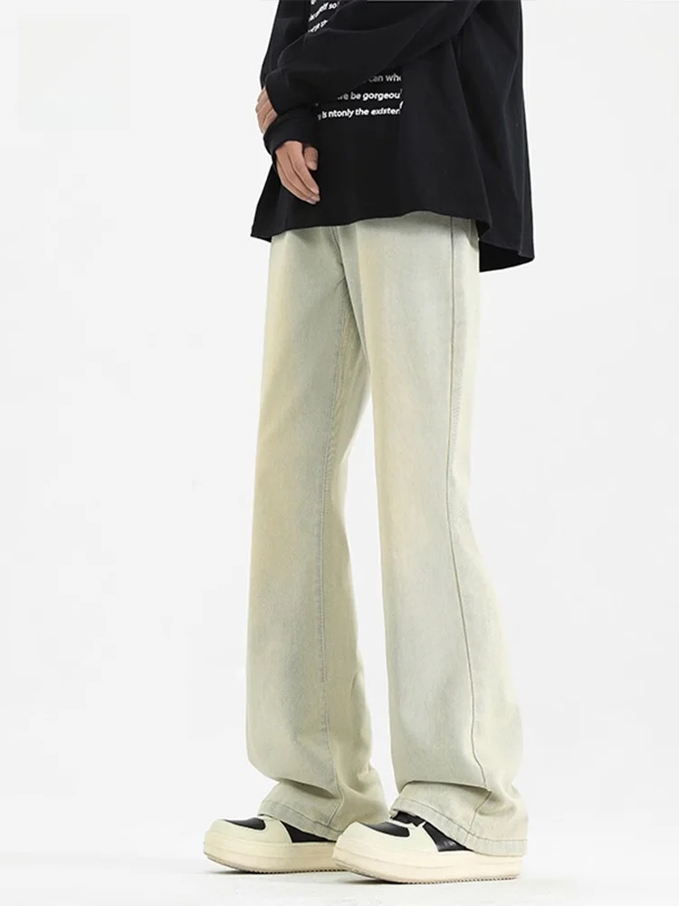 بنطال جينز رجالي أمريكي ريترو كاجوال فضفاض مستقيم الساق طويل ملابس ربيع الخريف مزيج مريح من القطن والبوليستر