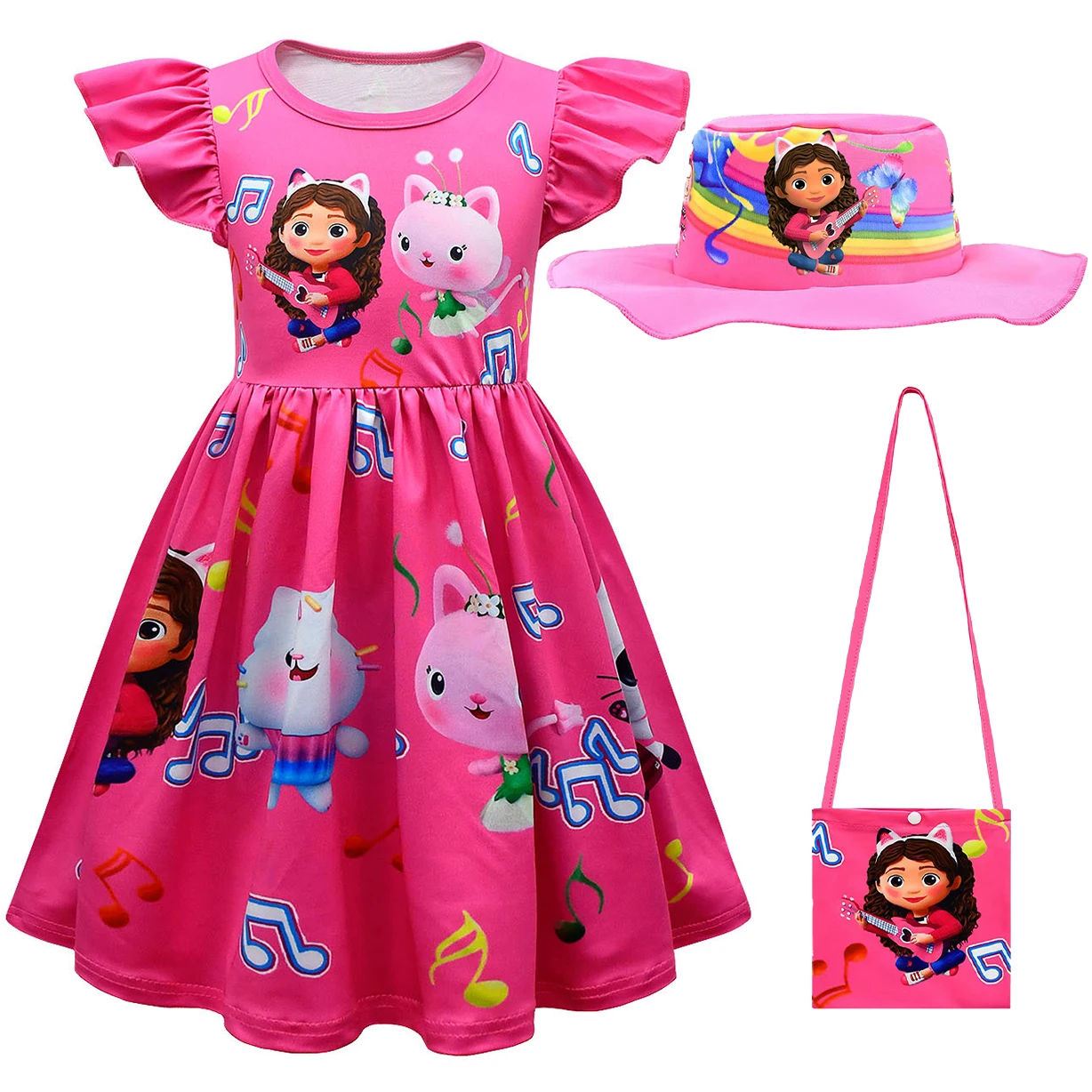 Kids Clothes Gabby Cats Short Sleeve Dress with Hat & Bag Toddler Girls Gabbys Dollhouse Party Dress Baby Girls Dress Vestidos
