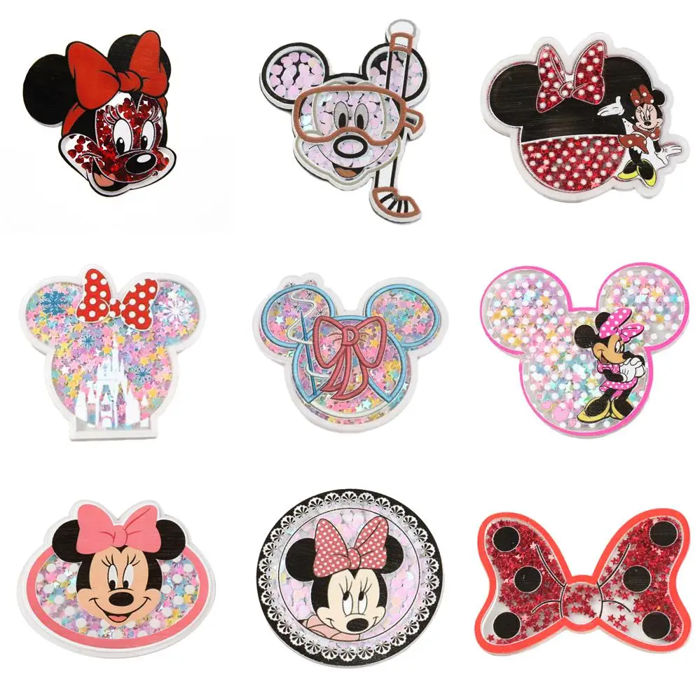 Disney Mickey Minnie Quicksand Shakers Acrylic Planar Resin Ornament DIY Hairpin Jewelry Crafts Decoration Patch Applique