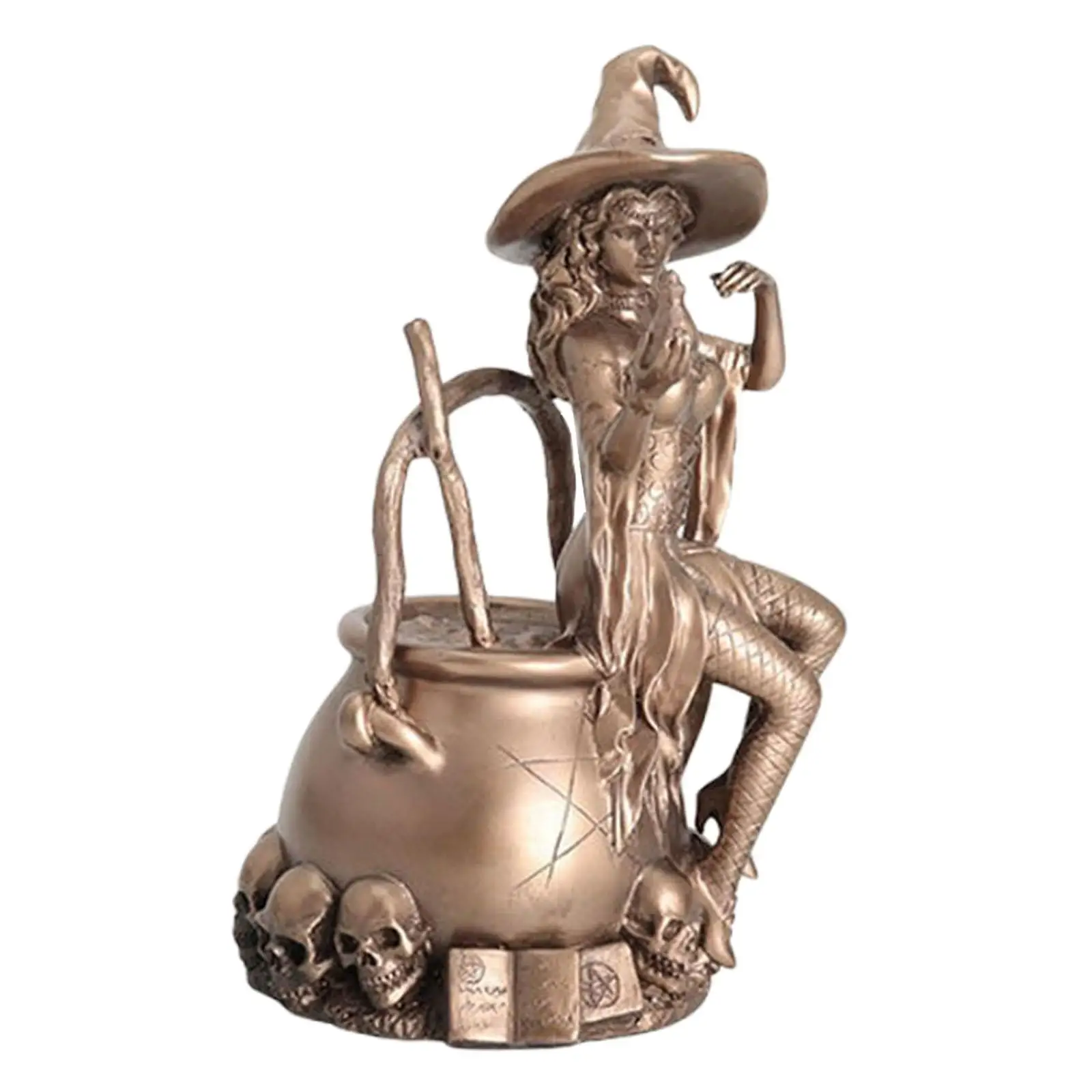 Potion Making Witch Figurine Bronze Finish Enchanter Ornament for Party