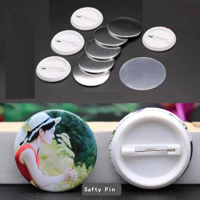 100 Sets 25mm 32mm 37mm 44mm 58mm Kunststoff-Rückknopfabzeichen Blanko-Material Sicherheitsnadel DIY Knopfabzeichen-Teile – Detail 3