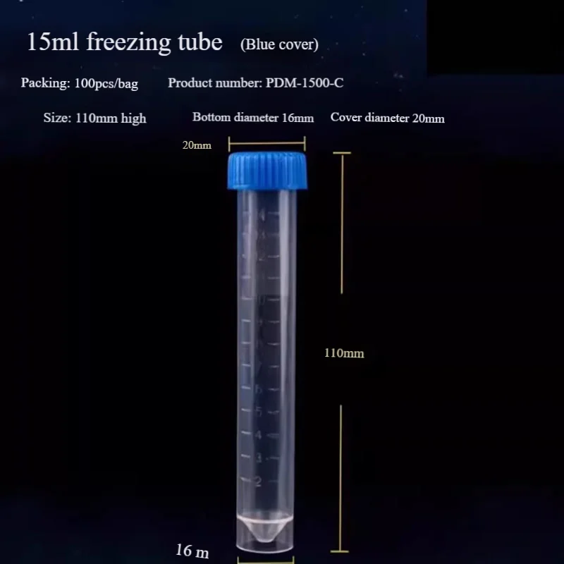 100 pcs/pack 15ml long screw-top flat-bottom freezing tube/freezing tube EP tube centrifuge tube large capacity thickened