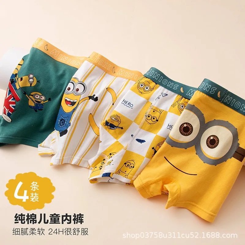 4pcs/Lot Miniso Despicable Me Boxer Briefs Kids Cotton Underwear Gilrs Underpants Teenager Cute Cartoon Soft Children Panties