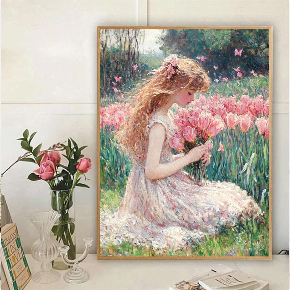 DIY Diamond Painting 2024 New Beautiful Woman and Flower Embroidery Full Diamond Mosaic Portrait Cross Stitch