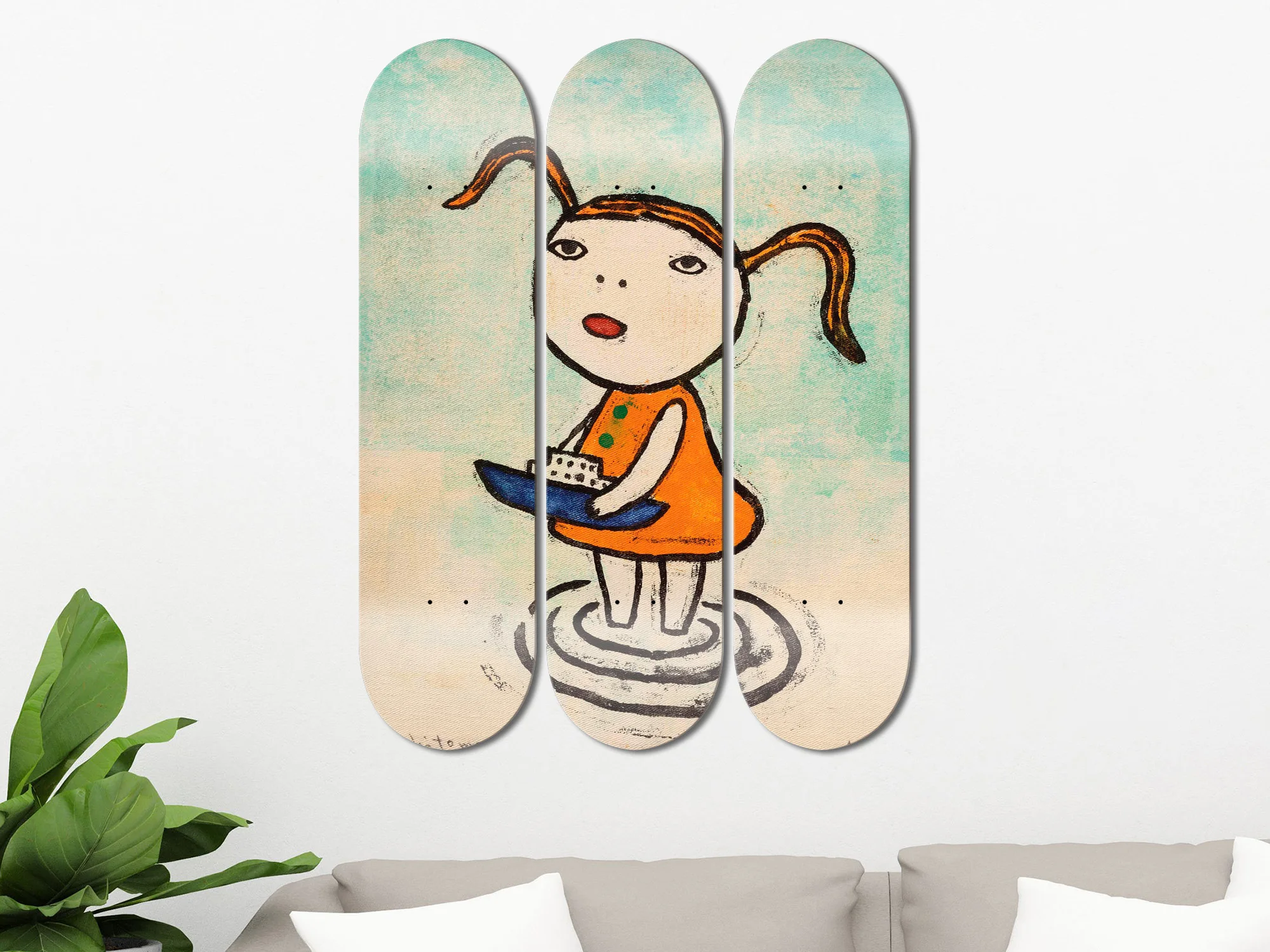 3pcs Cute Skateboard Wall Mural Pop Art Pro-Grade Skate Deck Wall Plates for Bar Club Game Room Wall Decoration