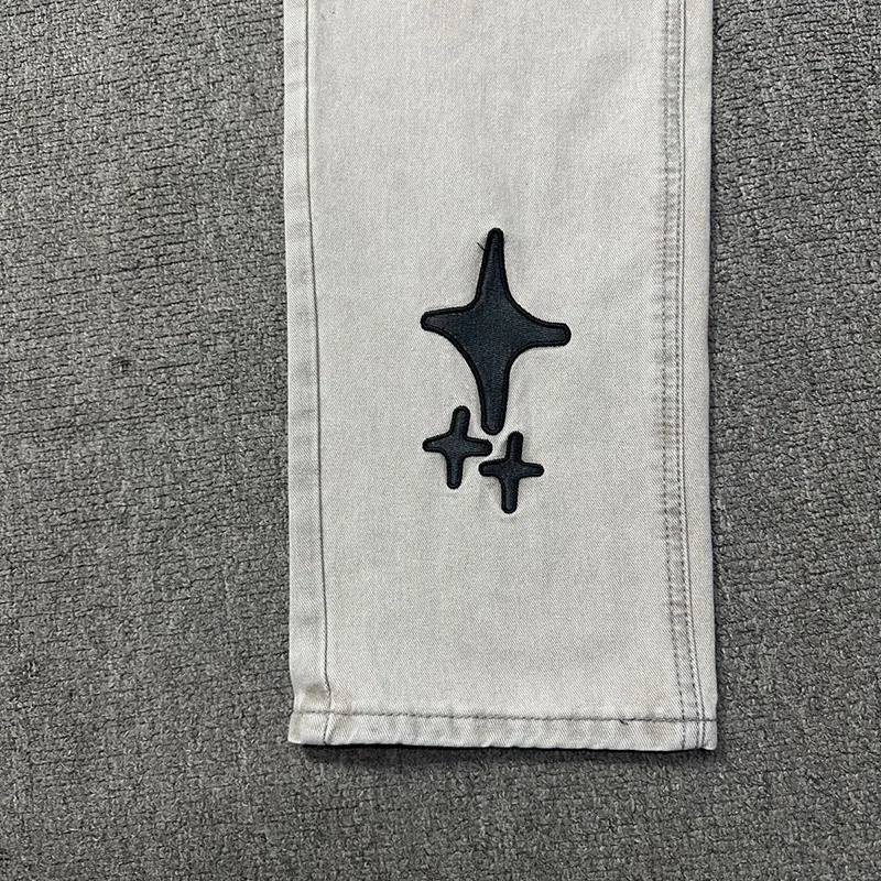 Pantalones rectos de mezclilla con logotipo bordado para hombres y mujeres, pantalones de chándal rectos con bolsillo, lavado de la mejor calidad, 1:1