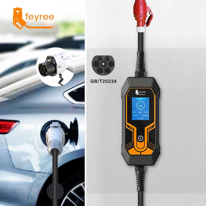 Feyree 11KW 16A 3 fasi GB/T cavo EV caricatore portatile cavo 5M EVSE scatola di ricarica caricabatteria da auto con spina CEE per veicolo elettrico