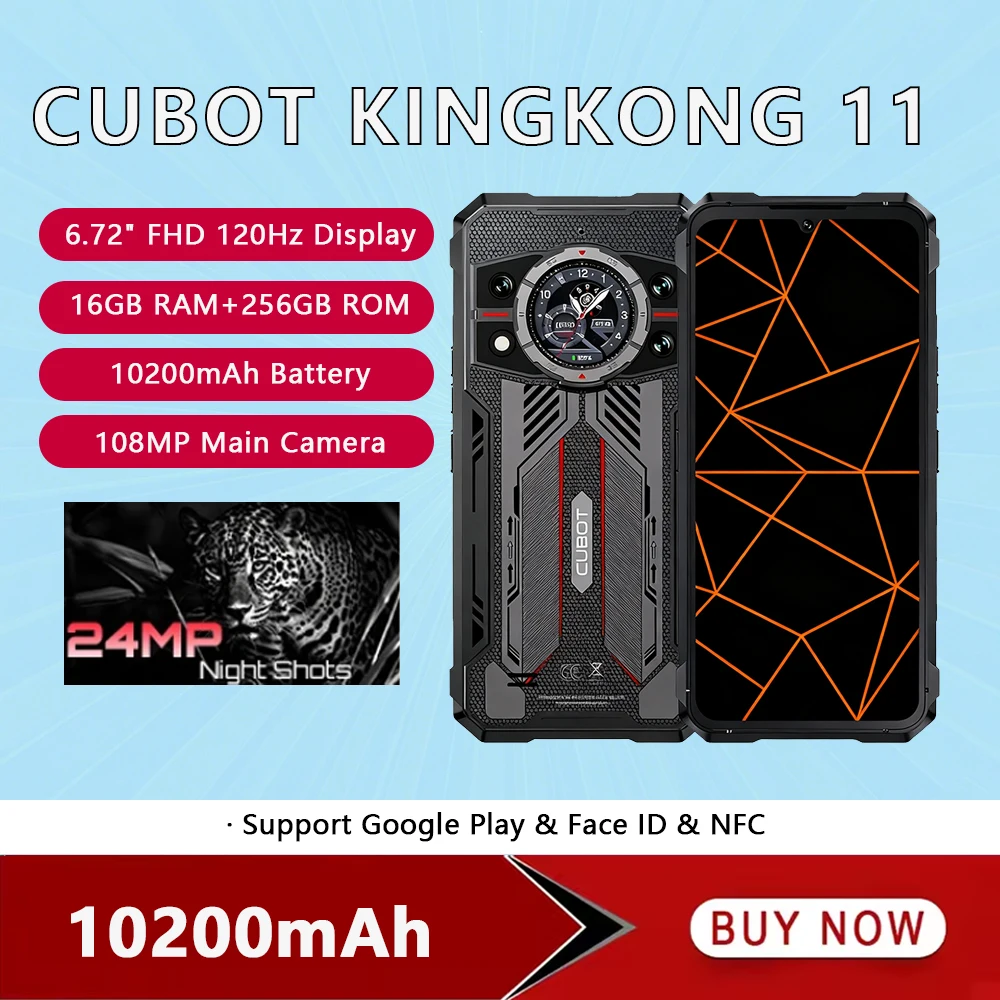Cubot Kingkong 11 Smartphone robuste Android 15 dimension 7025 5G t�l�phone portable 16GB + 256GB 10200mAh 108MP 33W t�l�phone portable NFC