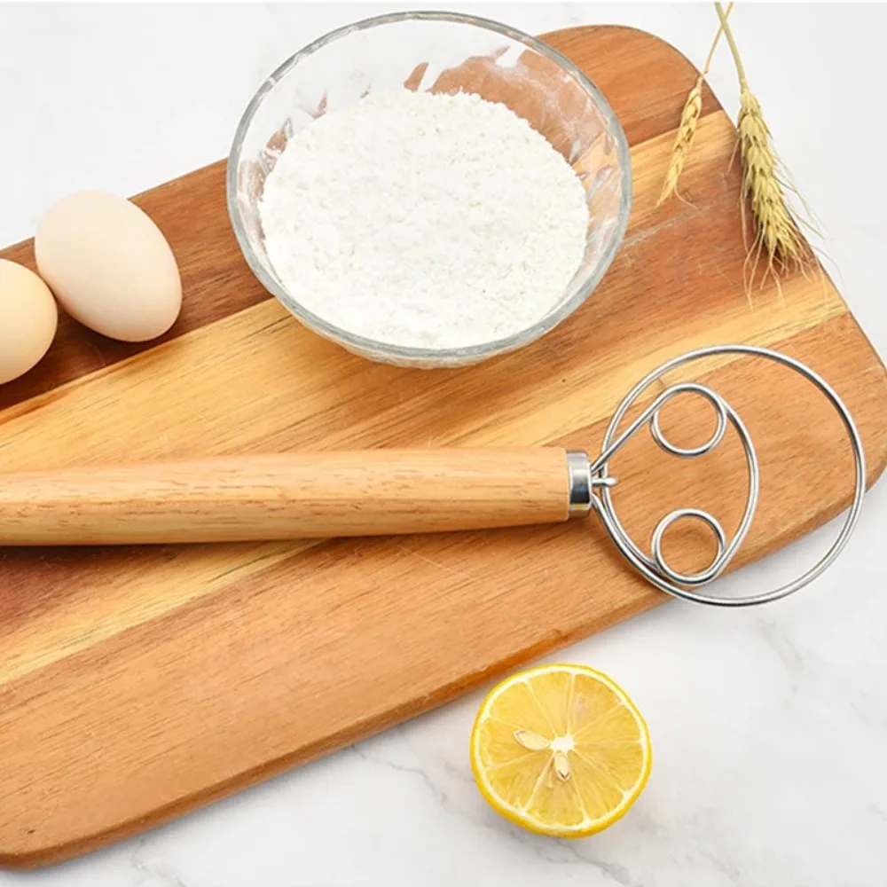 Circle Oak  Handle Household Kitchen Baking For Making Bread Cake Durable Egg Beater Dough Whisk Pastry Blender Flour Mixer