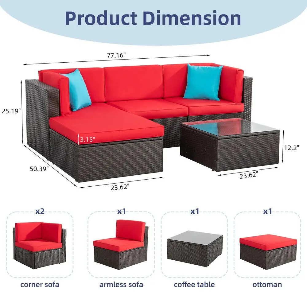 

5 Pieces Small Patio Furniture Sets, AllWeather Outdoor Sectional Patio Sofa Wicker Rattan Patio Seating Sofas with Cushion and