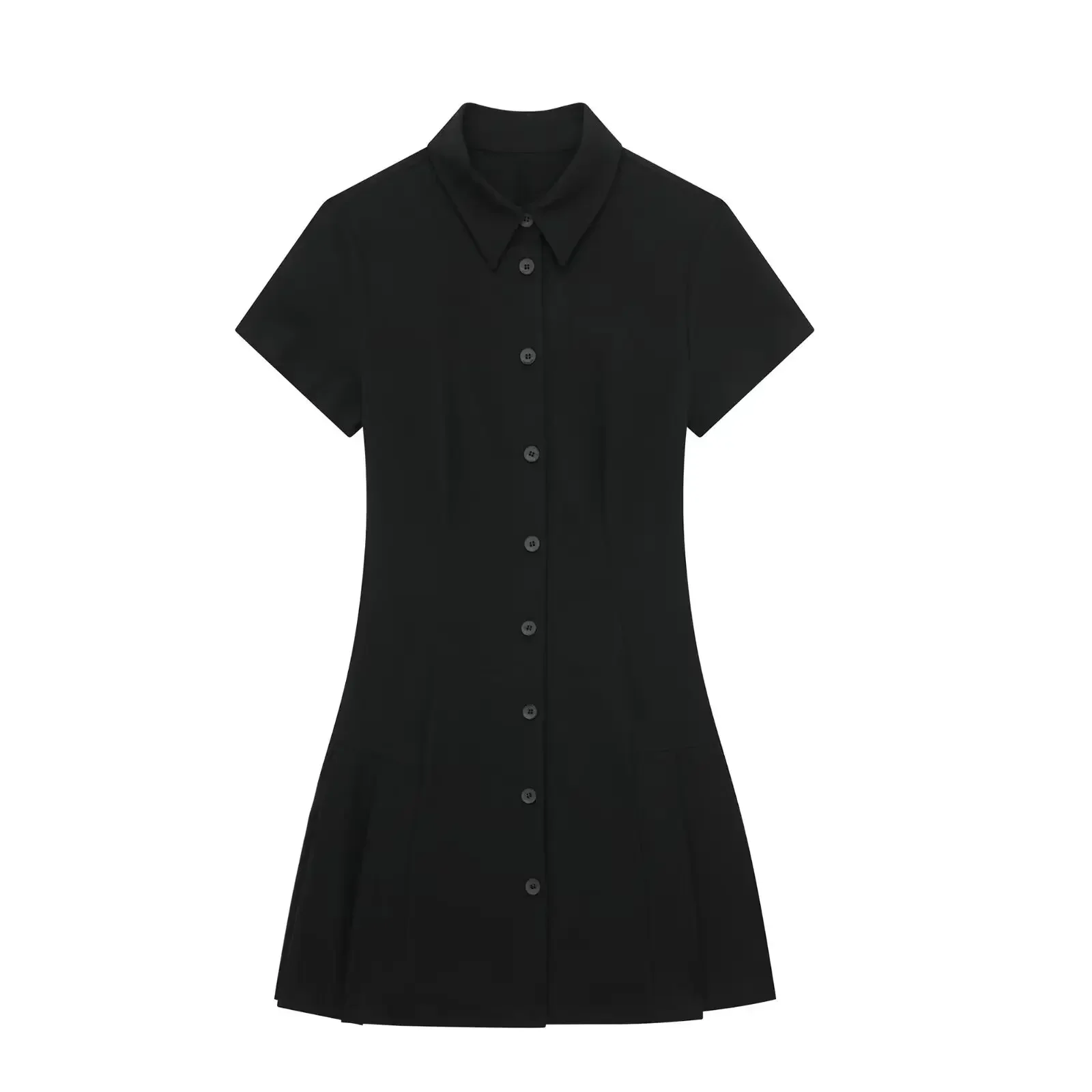 

Women's new fashion pleated decoration slim shirt style lapel mini dress retro short sleeved button up women's dress Mujer