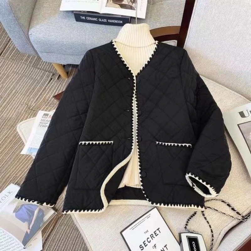 2024 New Women Jacket Autumn Winter Female Single-breasted Ultra Light Cotton  Coat Parkas Lingge Short Tops