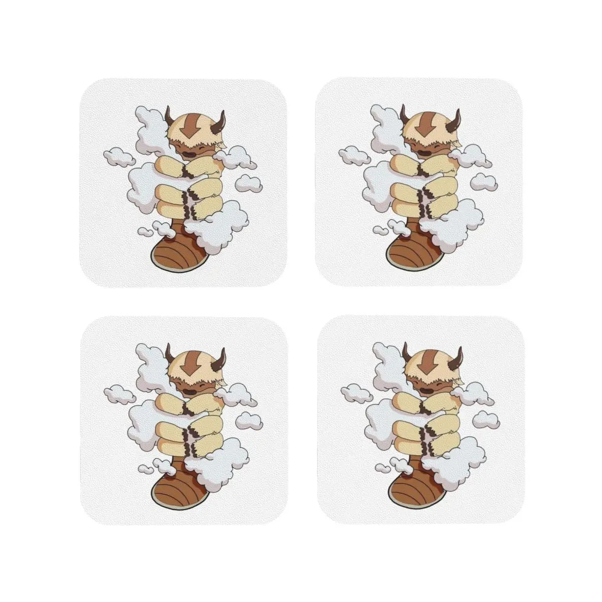 Appa Cuddling Clouds - Avatar The Last Airbender Coasters Kitchen Placemats Insulation Cup Coffee Mats For Decor Home Set of 4