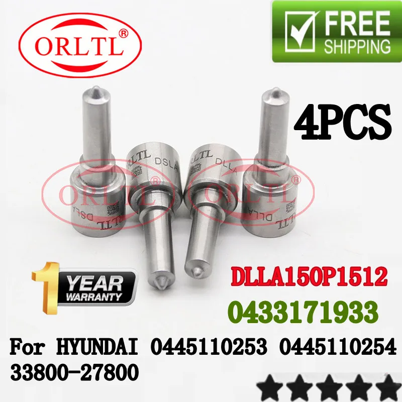 

4шт. 0445110253 0445110254 Инжекторная форсунка DLLA150P1512 0433171933 Дизельная форсунка 33800-27800 для HYUNDAI 3380027800