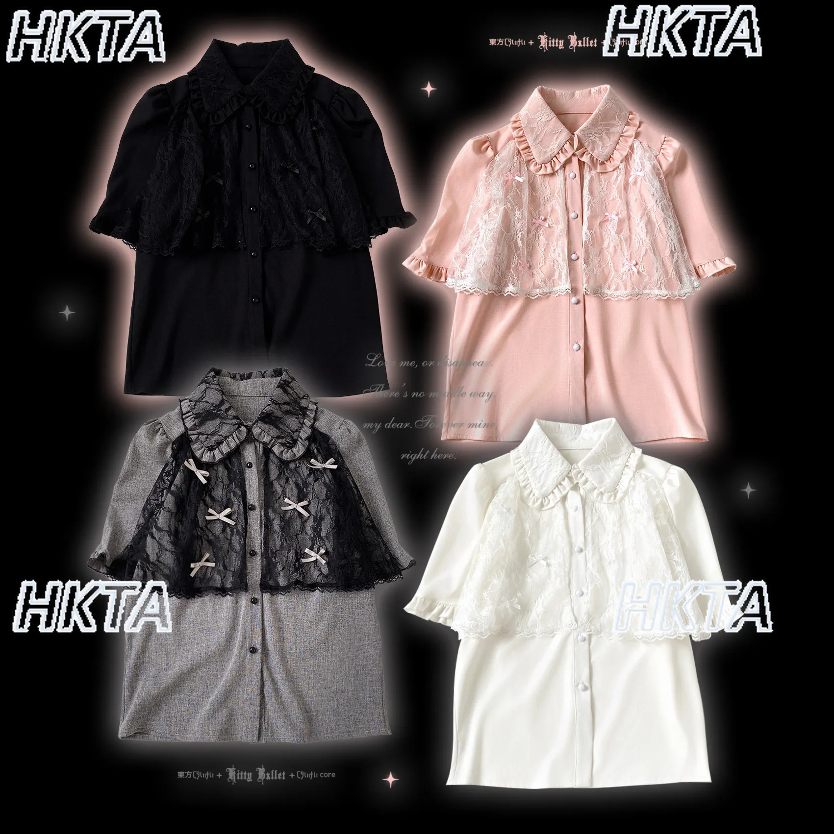 

Japanese Sweet Cute Bow Lace Petals Half Sleeve Pleated Lapel Black Shirt Top Lolita Kawaii Loose Versatile Chiffon Blusas Women