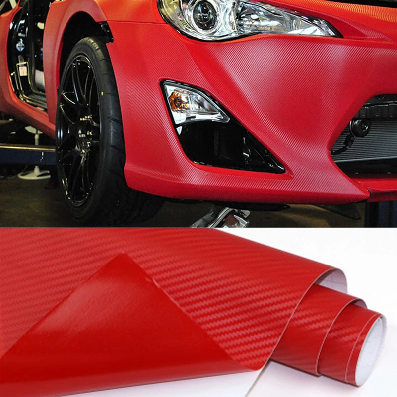 Red 30cm x150cm 3D Carbon Fiber Car Wrap Vinyl Covering Film Sticker Decal Roll Sheet w/ Air Bubble Release 12