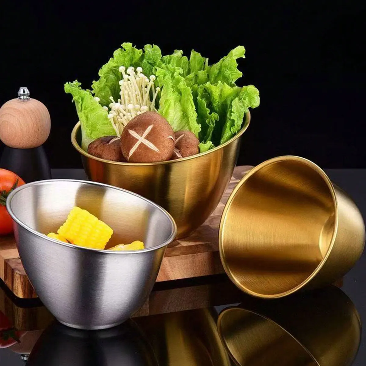 Korean-Style Stainless Steel Lettuce Bowl with Slanted Mouth, Fruit Salad Bowl, Vegetable Container, Commercial Cooking Bowl, Hot Pot Seasoning Bowl, 1 Piece