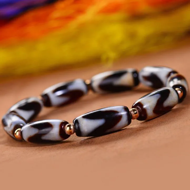 Natural Tibetan Agate Double Tiger Tooth DZi Bracelet Men's and Women's Ethnic Versatile Bracelet