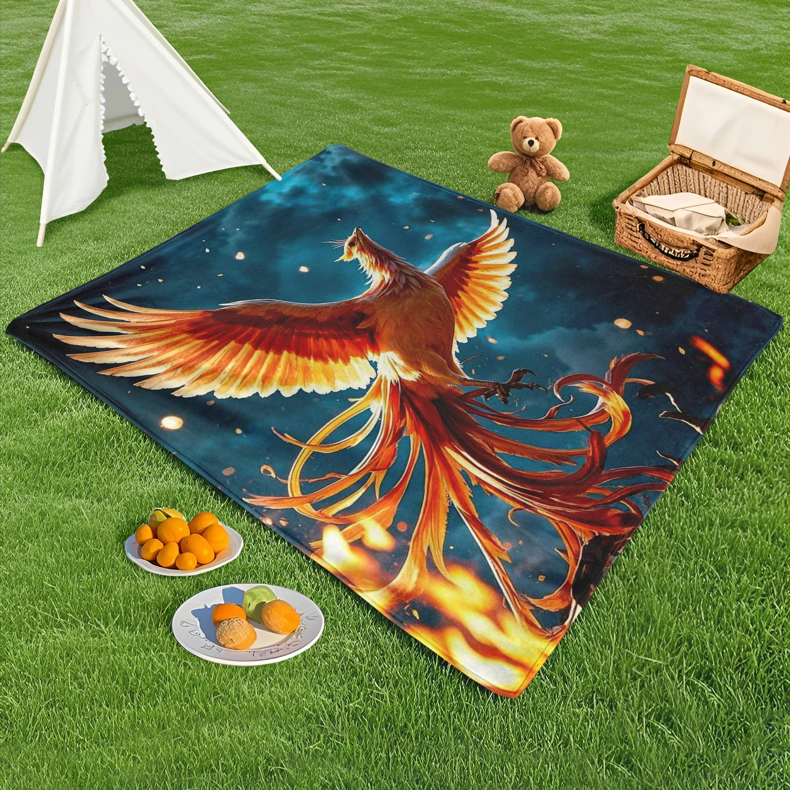 

Fiery Phoenix Blanket In Vibrant Orange And Teal Hues For A Bold And Captivating Outdoor Escape Experience