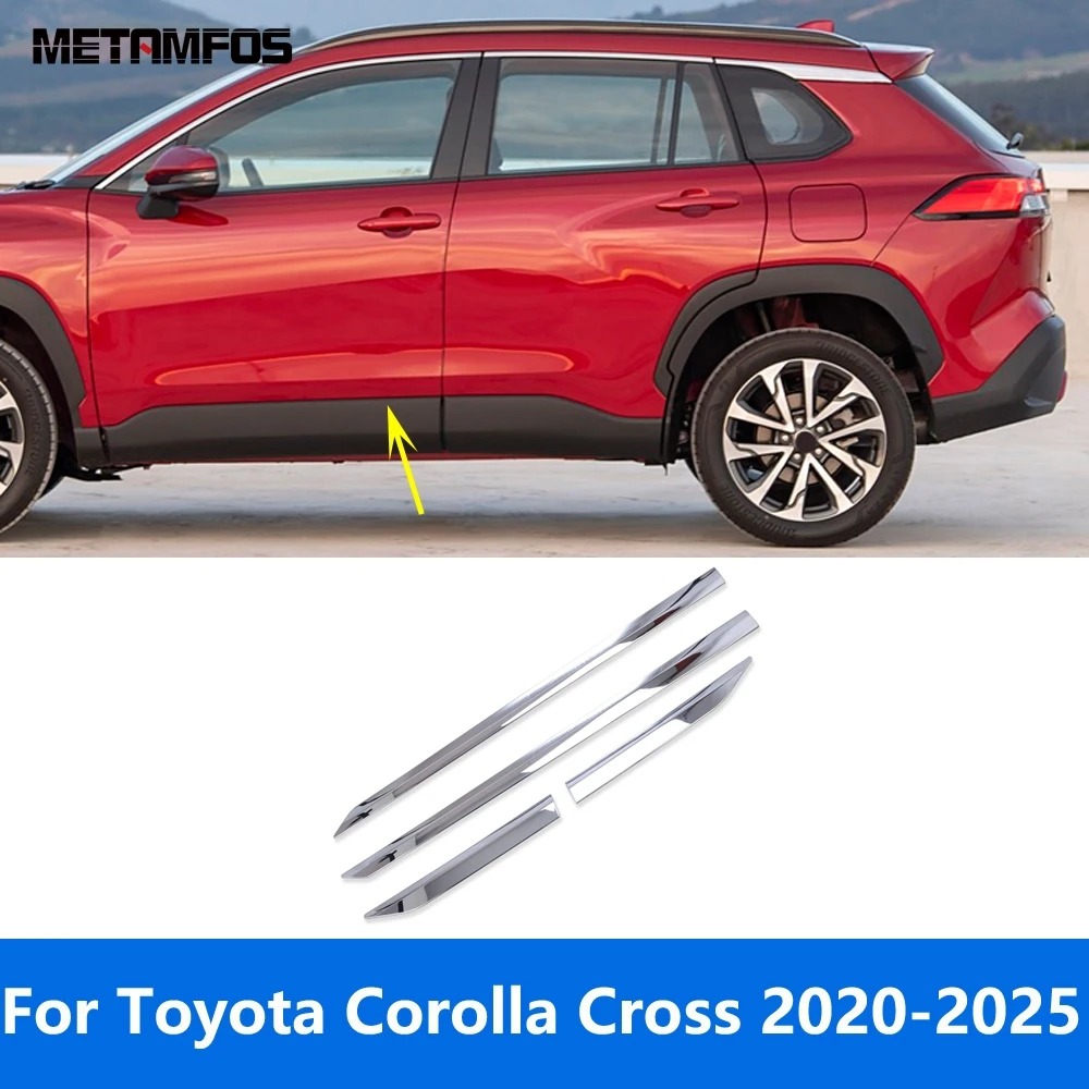 

For Toyota Corolla Cross 2020-2023 2024 2025 Chrome Door Side Line Strip Body Skirt Molding Trim Sticker Accessories Car Styling
