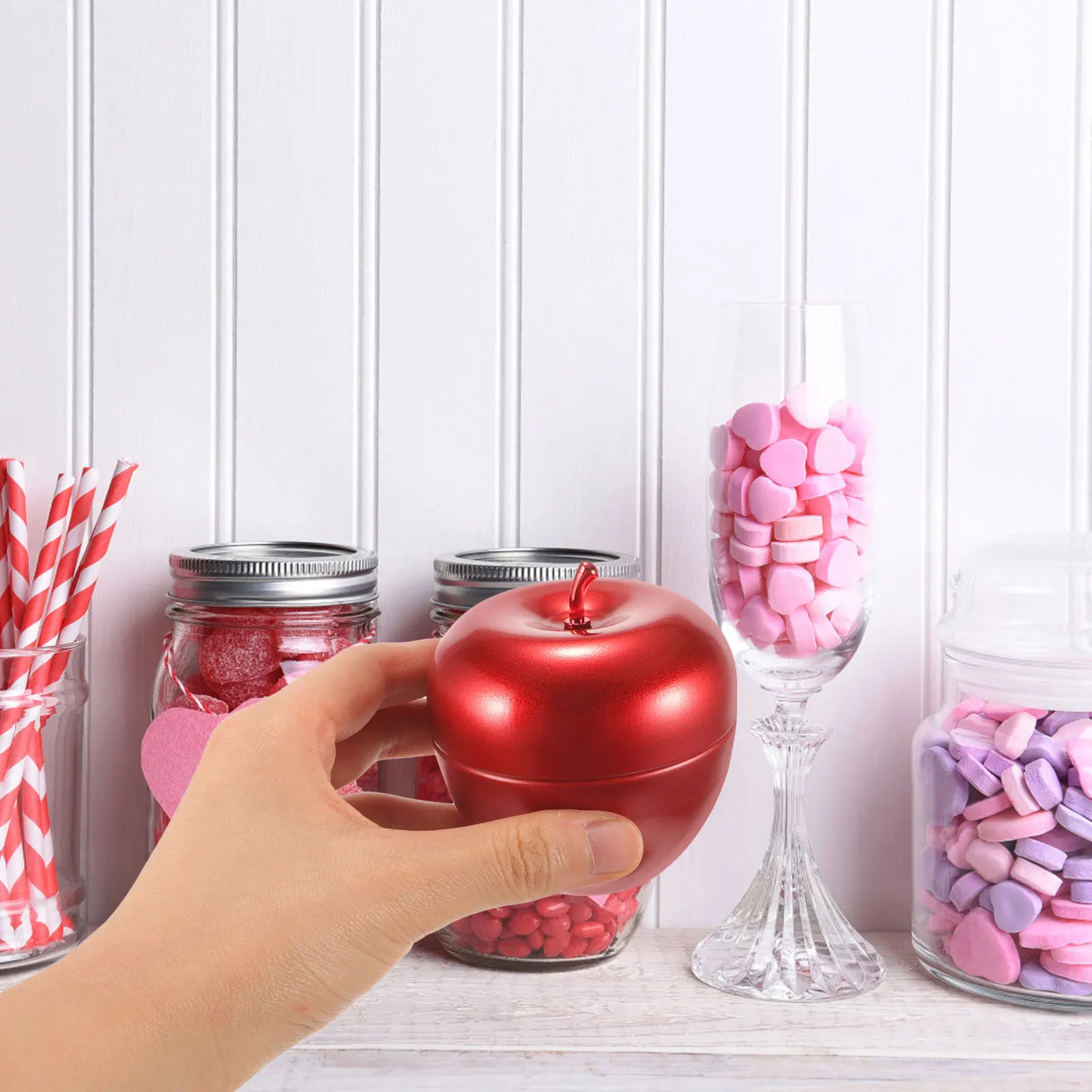 

4Pcs Apple-Shaped Tea Canisters Airtight Candy Storage Jars Tea Container Coffee Bean Holder Desktop Decoration