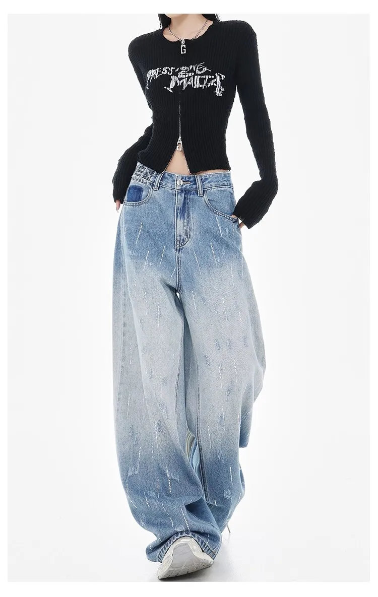 

High Waist Slim Loose Woman Jeans Y2K New American Retro Women Jeans Fashion Street Chicly Blue Wide Legs Pants Female