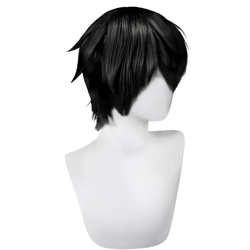 SN55Parrucca nera per uomo donna parrucca cosplay corta nera da uomo parrucca a strati parrucca cosplay nera soffice per la festa di Halloween @ 54WE