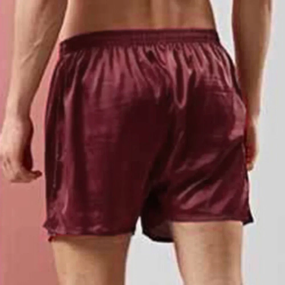 Pijamas de cetim tipo seda para casa masculina, cor sólida, shorts masculinos, calças de dormir, pijamas curtos, calças de dormir