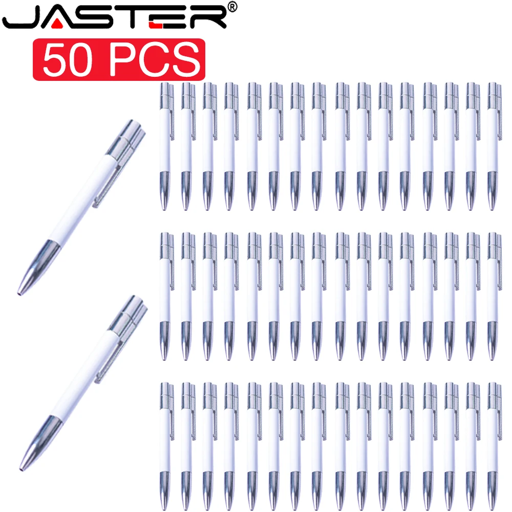 

JASTER 50 PCS LOT Ballpoint Pen USB 2.0 Flash Drives 128GB Free Logo Creative Gift Memory Stick 64GB Waterproof Pendrive 32GB