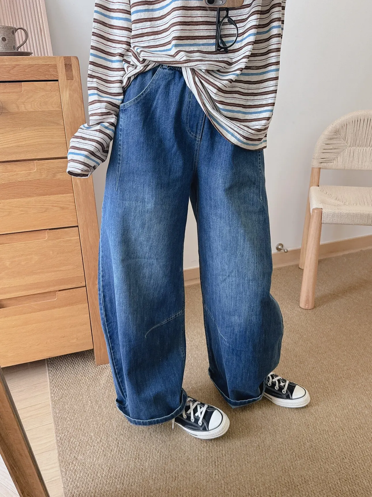 

Женские джинсы с высокой талией, удобные, эластичные, свободного кроя, с эффектом потертости, модель «Нож»/«Серп», весенняя мода, свободный крой