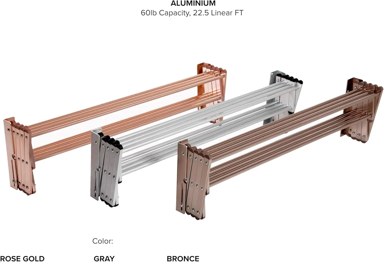 Racks de alumínio para parede, dobrável, para secagem de roupas e lavanderia (capacidade de 60 lb, 22,5 pés lineares, alumínio rosa)