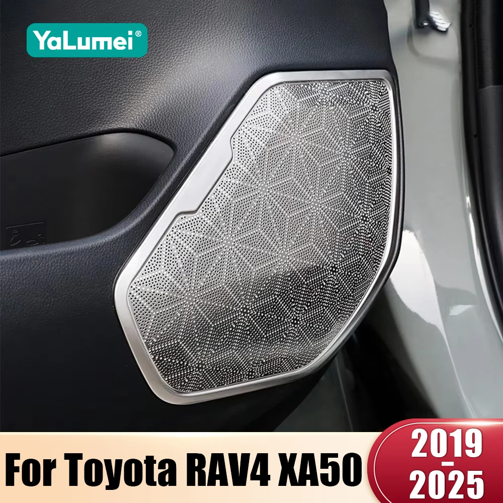 

For Toyota RAV4 XA50 2019 2020 2021 2022 2023 2024 2025 Hybrid Stainless Steel Car Door Audio Speaker Trim Cover Case Stickers