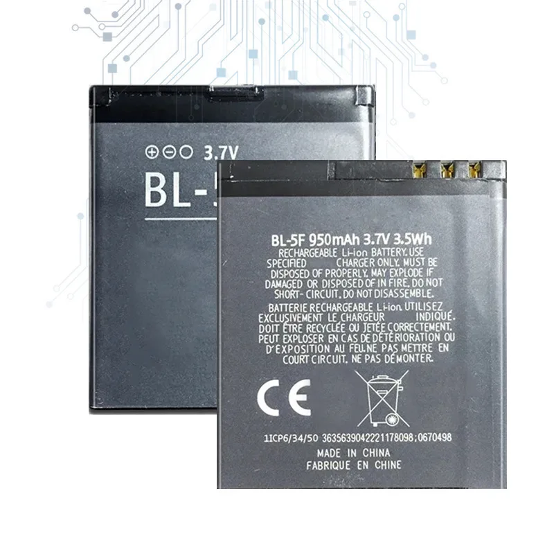 

950Mah Replacement BL-5F BL5F BL 5F Phone Battery For Nokia N72 N78 N95 N93i E65 6210 6260S 6290 N96 N98 6710N +Track Code
