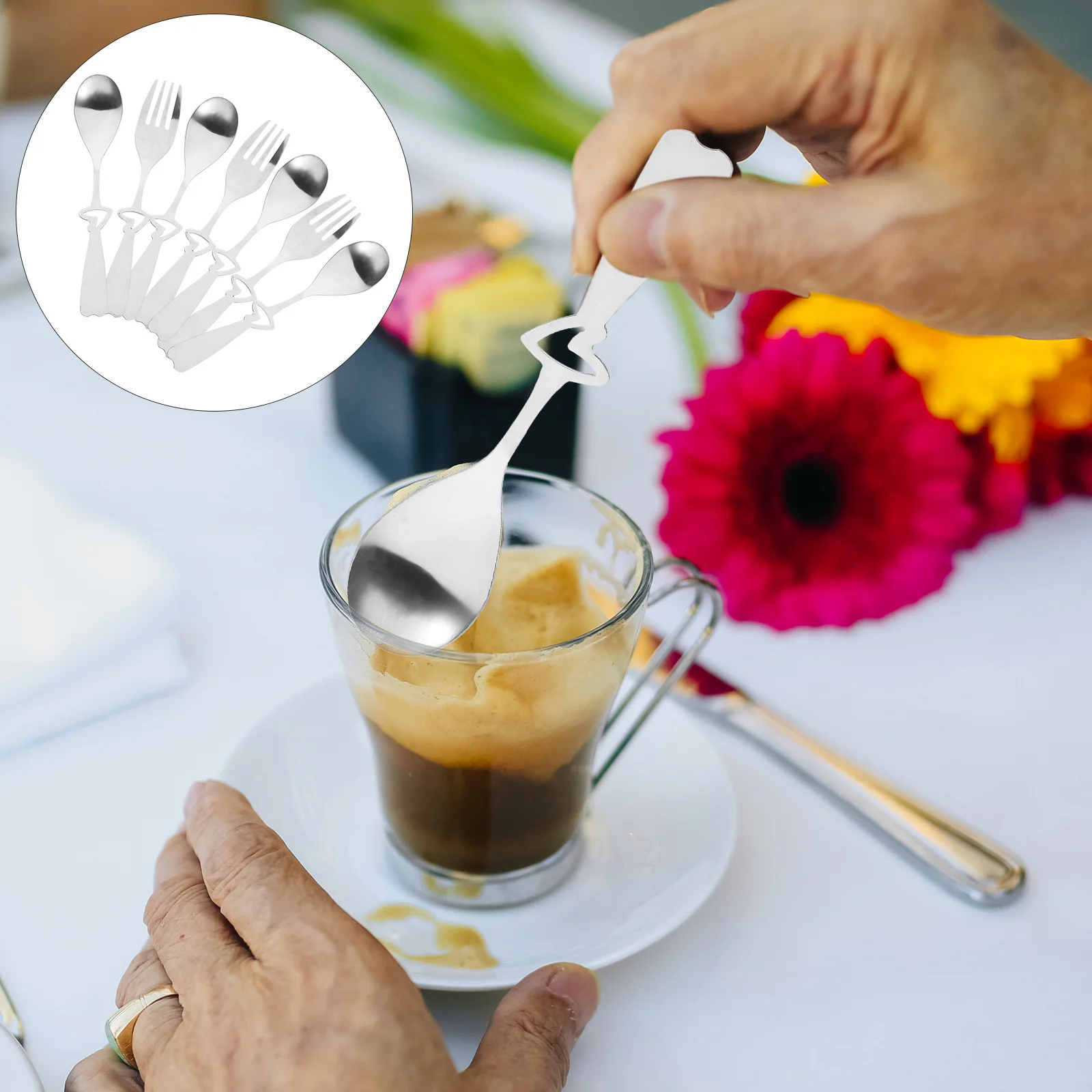 

1 set Heart Shaped Coffee Spoon Steak Fork Reusable Ergonomic Dessert Cutlery Set Lightweight Party Banquet Home Use