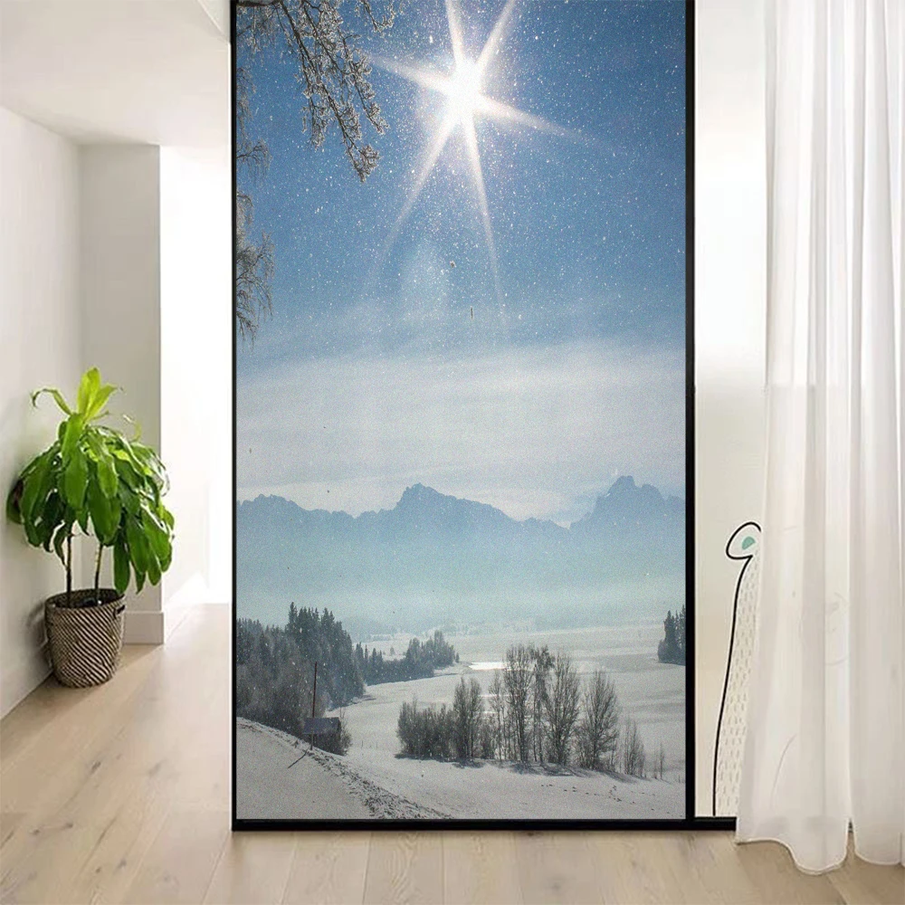 Snow Scenery Pattern Glass Window Privacy Film PVC Frosted Sun Blocking Static Clings Window Stickers Glass Door Stained Film