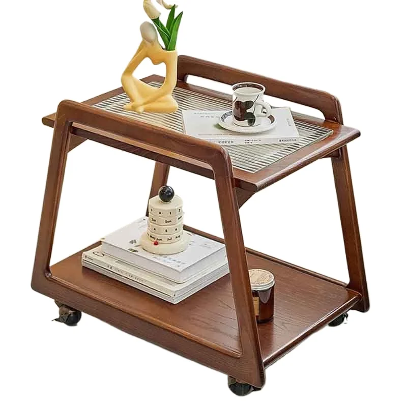 

*2-слойный журнальный столик из цельного дерева, тележка для чайного столика, приставной столик для гостиной, мобильная стойка для хранения, креативный вагон-ресторан, мебель