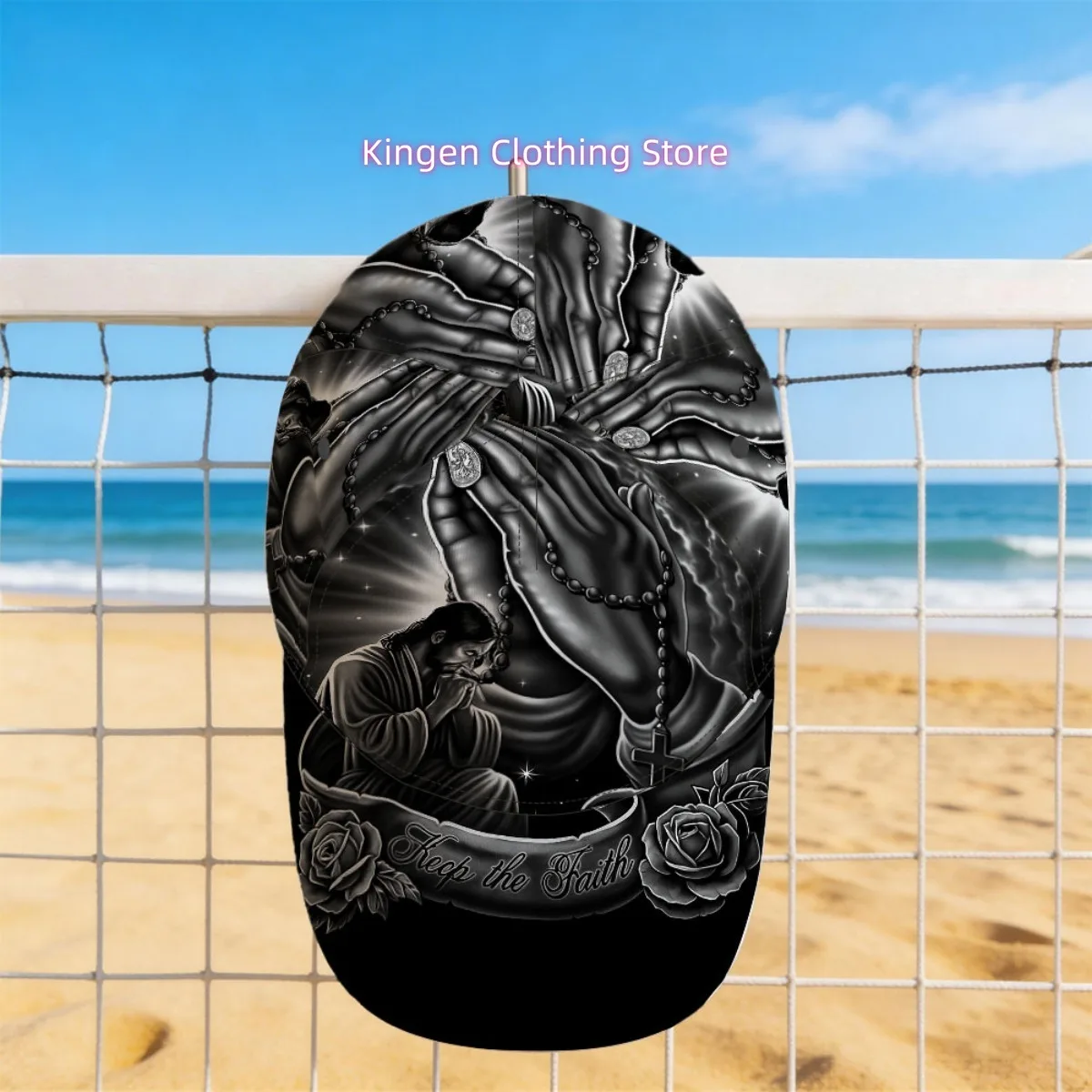1pc with Faithful Praying Hands Cross Print Adjustable Snapback Cap Fashionable Funky Style Hat Sunshade Hat Perfect for Running