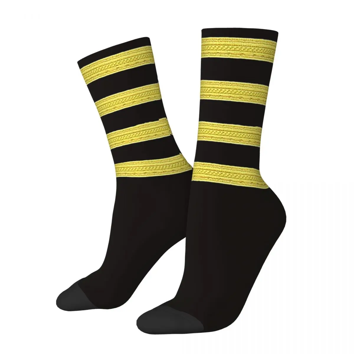 Captain Pilot Four Stripes Socks Harajuku Super Soft Stockings All Season Long Socks Accessories for Man's Woman Christmas Gifts