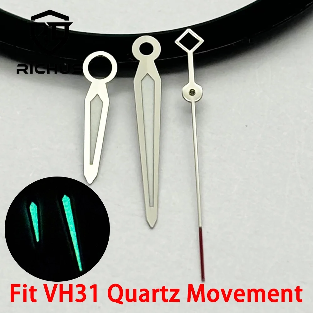 RICHUS VH31 Luminous Watch Hands 7.5mm X 12mm X 12.5mm Silver Green fit VH31 Movement Watch Accessories