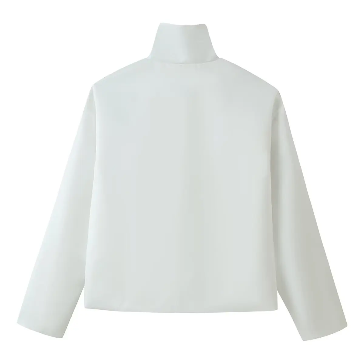 Handmade Button Stand Collar Color Silk Satin Surface Pure Casual Jacket Coat Top Women's Fashion European Style Long Sleeve