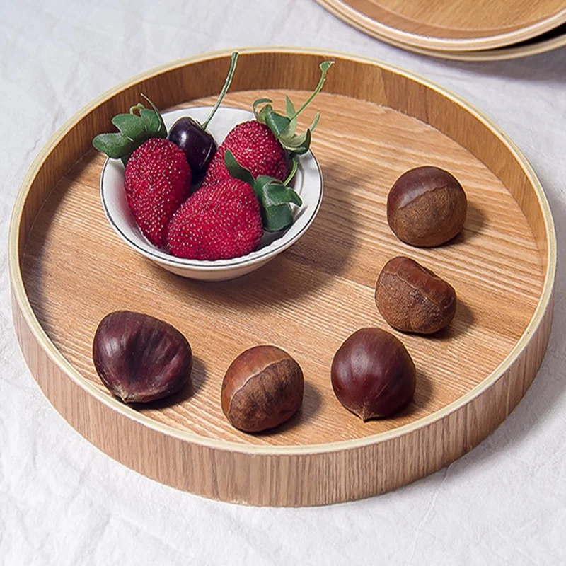 

Japanese Style Round Tray Food Serving Plate Wood Snack Deseert Plate Teaboard Natural Tea Server Dishes Drink Platter