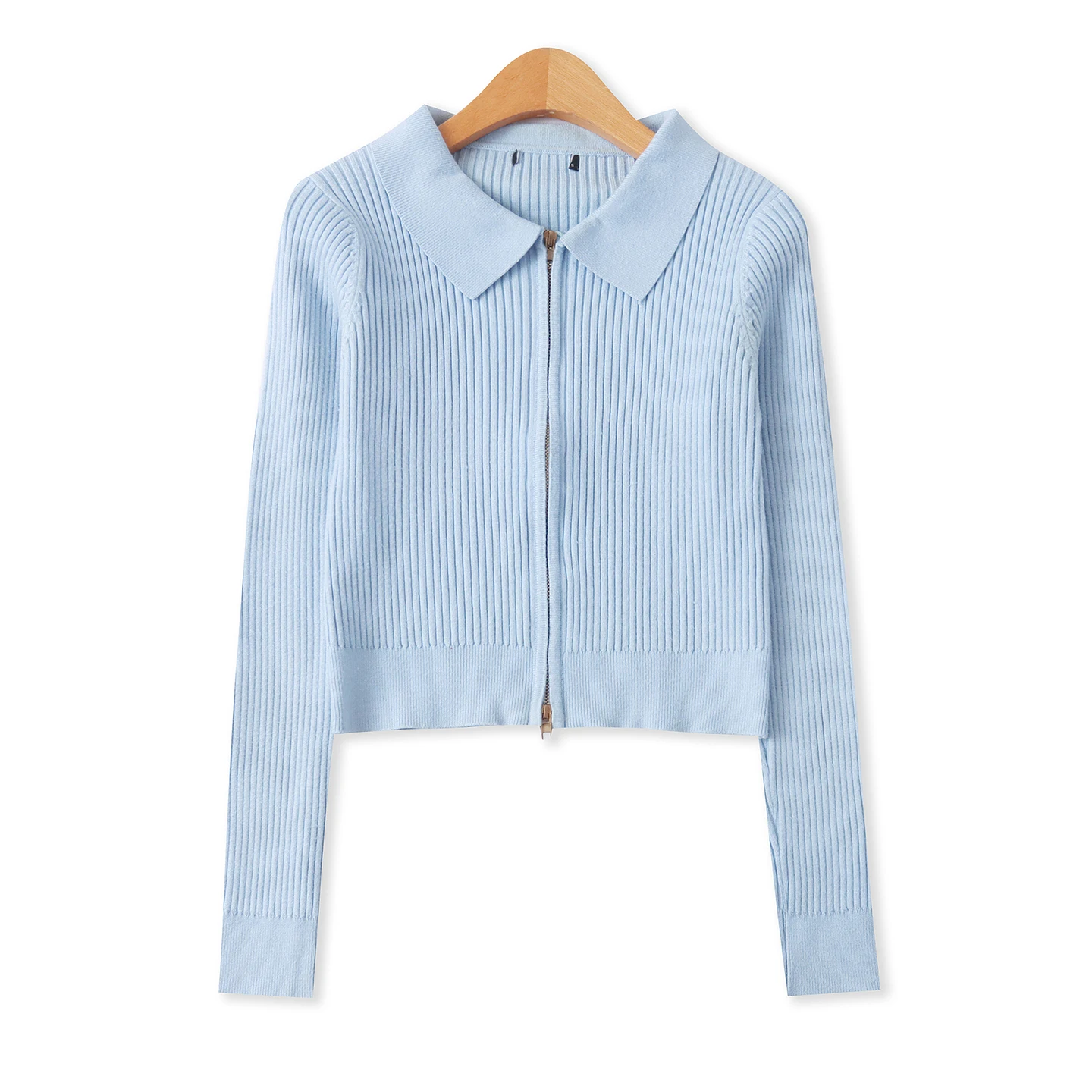 

High Elastici ort Knitted Zipper Sve Long Women's Knitwear Slim Fit Commute Sle New Spring Faion Casual Sweater