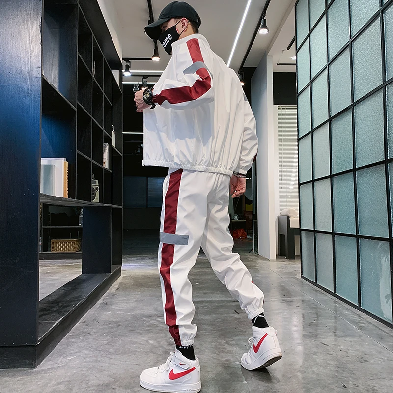 Men Tracksuit Casual Hoodies Sets 2022 Spring New Male Jackets+Pants Two Piece Sets Hip Hop Streetwear Sports Suit Patchwork