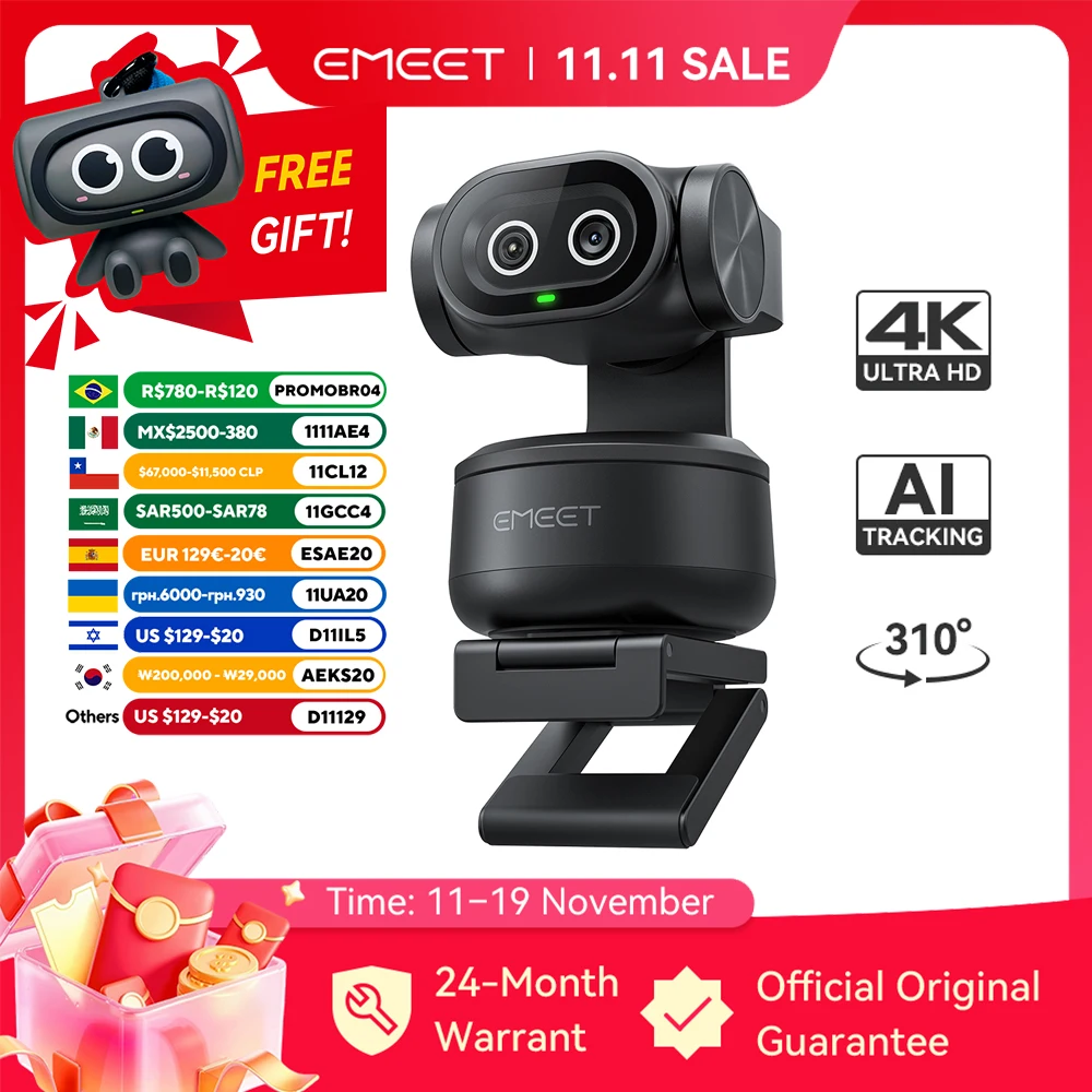 كاميرا ويب 4K EMEET PIXY كاميرا مزدوجة AI تتبع كاميرا فيديو للبث المباشر مع مستشعر Sony للتحكم بالإيماءات ضبط تلقائي للصورة 3 ميكروفونات