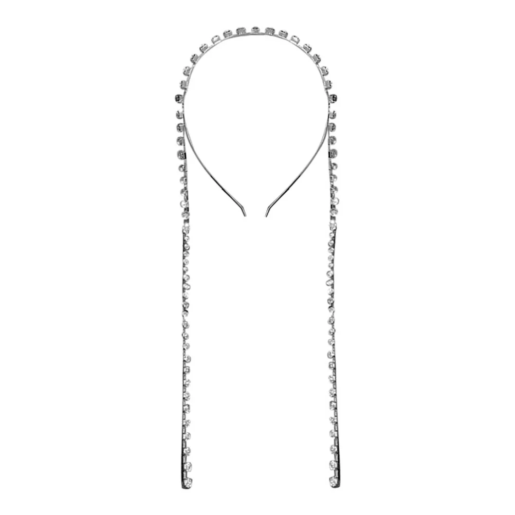 

Rhinestone Headband Sparkly Zinc Alloy Chain Hairpiece Long Tassel Bridesmaid Women Hair Accessories Elegant Diamond