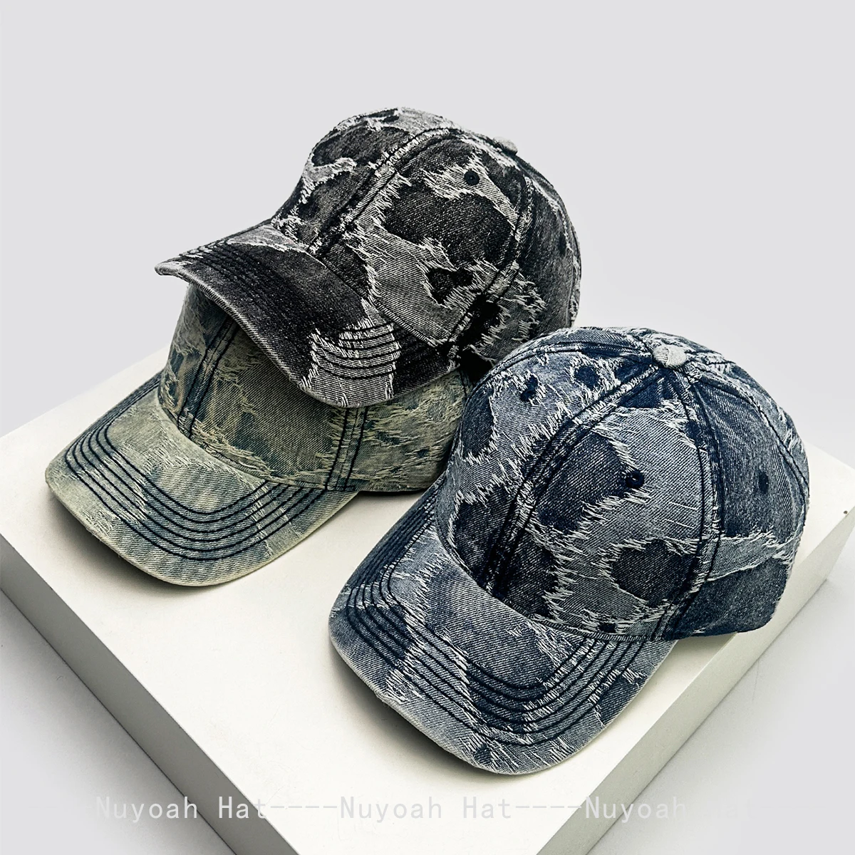 

New Men Women American Retro Irregular Pattern Baseball Hats Sunshade Street Versatile Personal Peaked Caps Denim Fashion ins