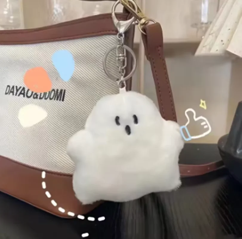 

IFYOUOO Cute White Ghost Bagchain School Bag Pendant Plush Hanging Accessories Creative Doll Keychain Children's Gift
