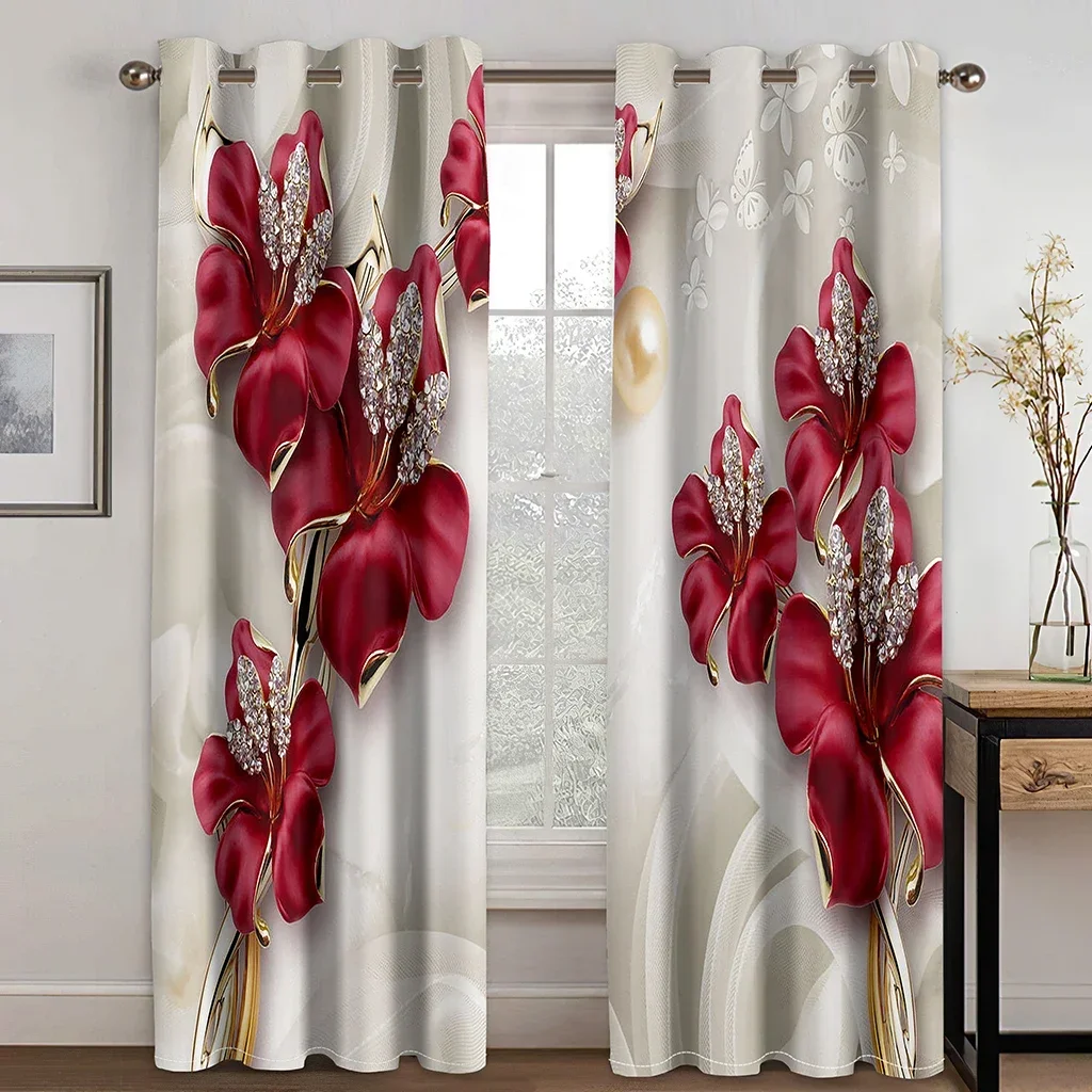 

Spiral Illusion Modern Luxury Women Girl Light Filtering Drapes Flower Decor 2 Panels Thin Curtains For Bedroom Living Room