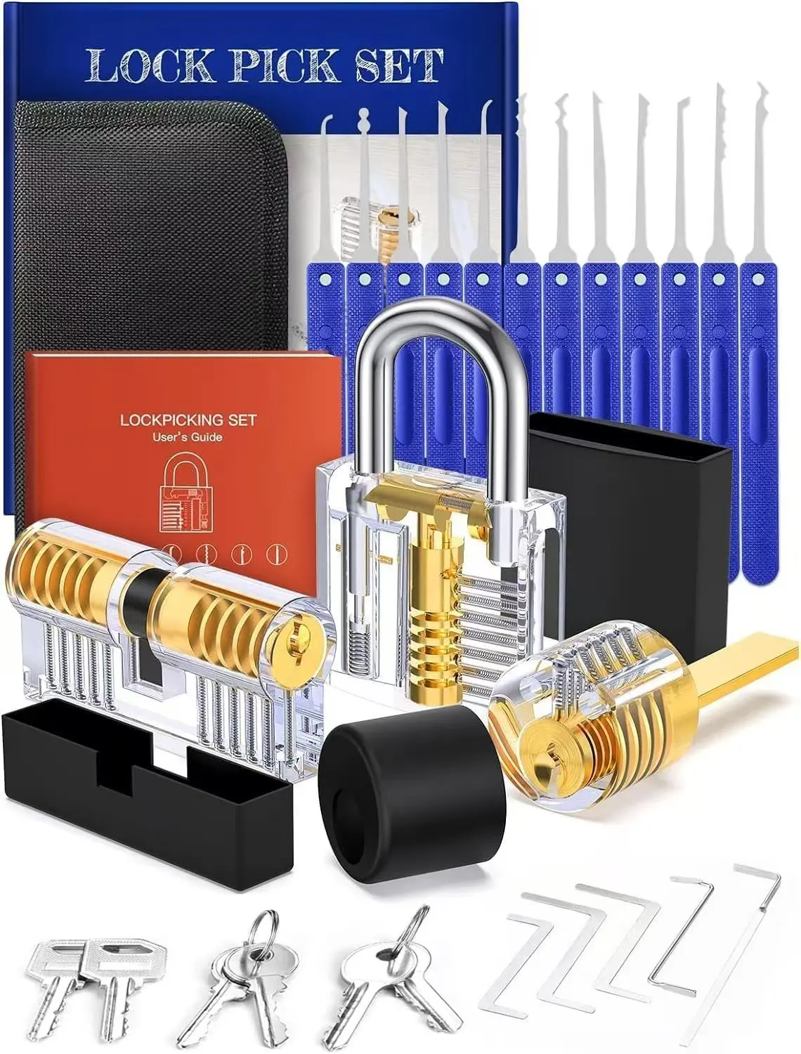 2026 17pieces Lock Pick Set Locksmith Supplies Broken Key Auto Extractor Remove Hooks with 3pcs Transparent Locks DIY Hand Tools