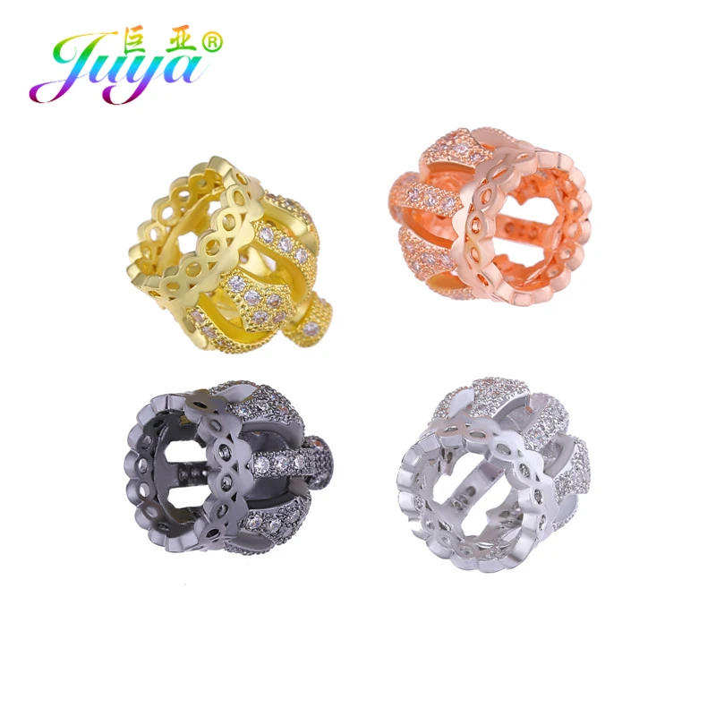 Juya 4Pcs/Lot Handmade Decoration 18K Gold Plated Crown Flower Beads Caps Accessories For Women Tassels Pearls Jewelry Making